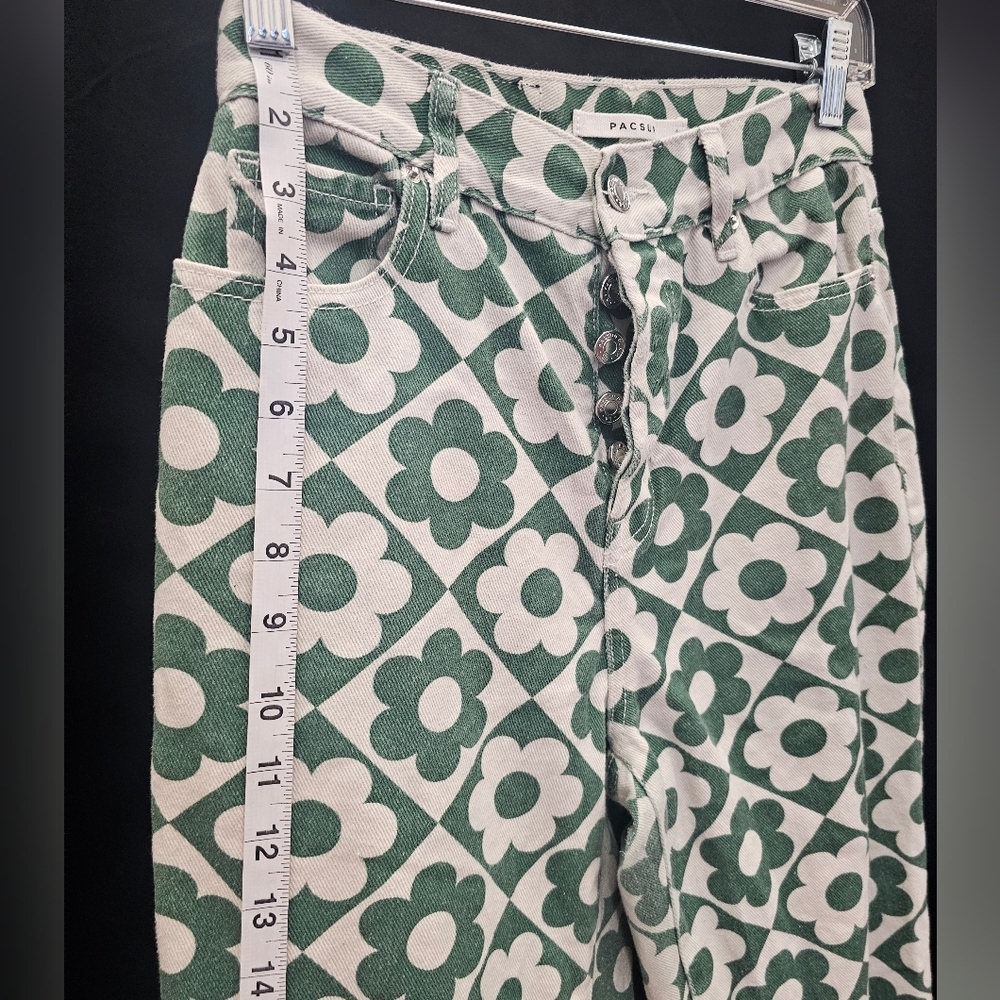PacSun, Green, Floral, Jeans, high rise, casual, streetwear, funky, flowers,